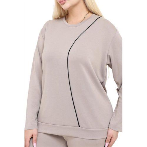 Melsay Butik Büyük Beden Bej Lacivert Çizgi Detay Modal Kadın Eşofman Takımı