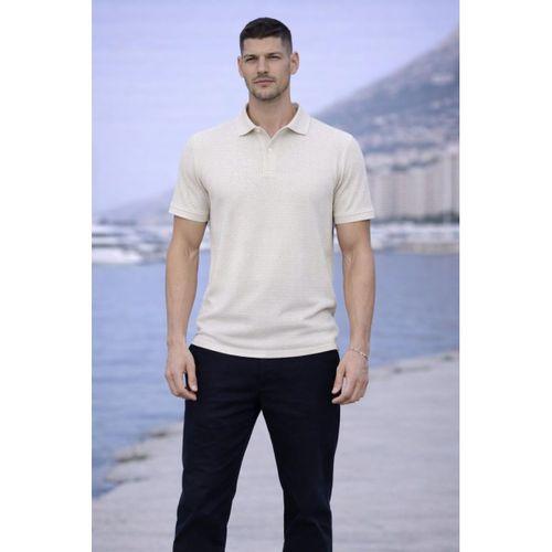 Evenor Kabartma Desenli Polo Yaka Düğmeli Relaxed Fit Yumuşak İnce Erkek T-Shirt - Taş