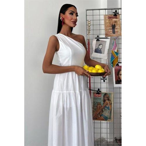 Tek Omuzlu Pile Detay Maxi Elbise 2895