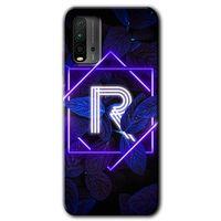 MRCİLETİSİM Poco M3 Kılıf HD Desen Baskılı Arka Kapak + Temperli Cam - Dark Neon Yaprak R Harfi