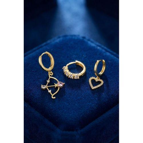 3 lü Set Küpe Gold Renk Eros Yay Detaylı