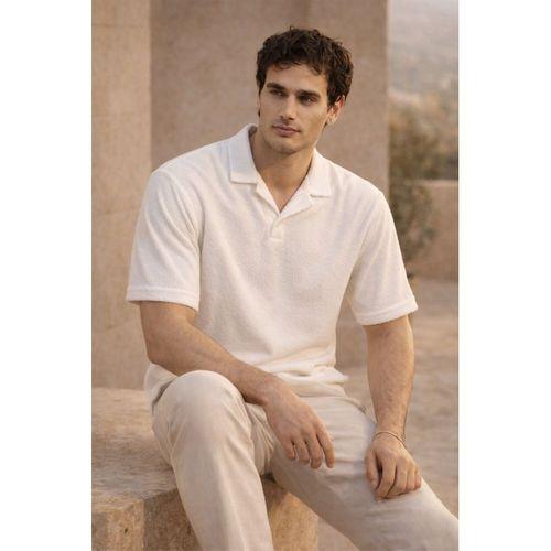 Aretus Şönil Kumaş Regular Fit Tek Düğmeli Polo Yaka Erkek T-Shirt - Ekru