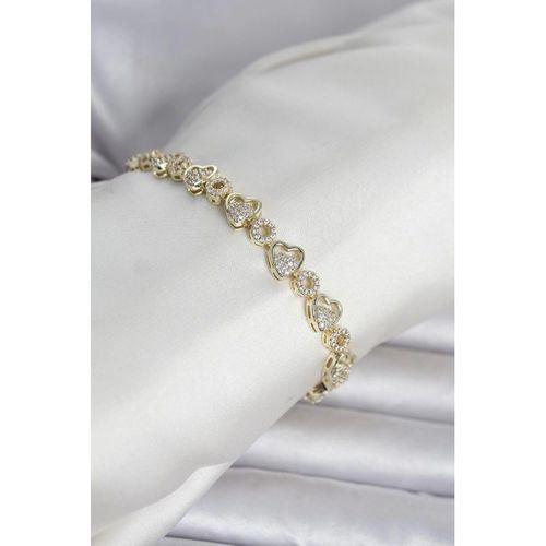 Pirinç Gold Renk Zirkon Taşlı Kalp Model Kadın Bileklik