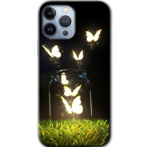 iPhone 13 Pro Kılıf Baskılı Kapak - Işıklı Kelebekler +Tam Kaplayan Mat Seramik