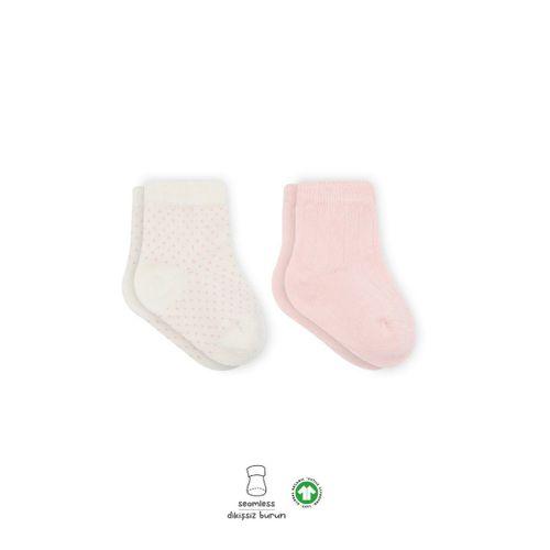 Bistyle Puan Derby Penye Soket Çorap 2'Li BS10103 Pembe Ekru