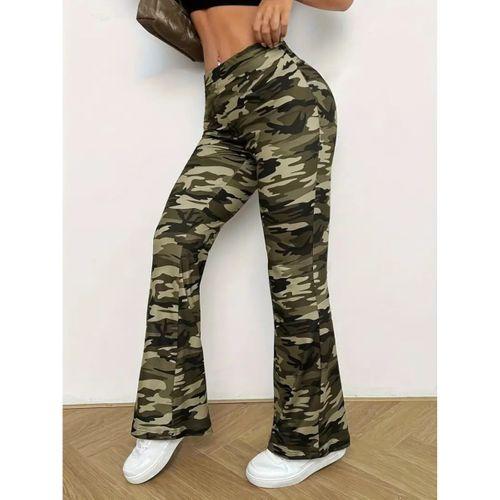 Kadın Yüksek Bel Kamuflaj Desenli Dalgıç Tayt