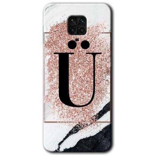 Redmi Note 9 Pro Kılıf HD Desen Baskılı Arka Kapak - Pembe Mermer Desenli Ü Harfi + Kırılmaz Cam