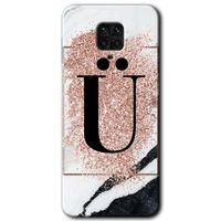 Redmi Note 9 Pro Kılıf HD Desen Baskılı Arka Kapak - Pembe Mermer Desenli Ü Harfi + Kırılmaz Cam