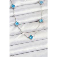 316L Çelik Zincir Gümüş Renk Buz Mavisi Baby Boy Yonca Kadın Kolye