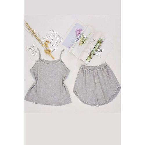 Kadın Gri Şortlu Penye Gecelik Takımı