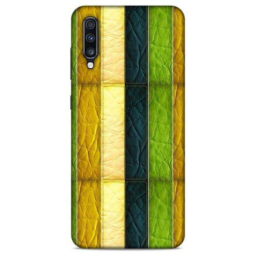 Samsung Galaxy A70 Kılıf Patchwork (37) Silicone Cover Sarı Lacivert
