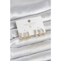 Gold Renk Pirinç Zirkon Taşlı Kadın Küpe