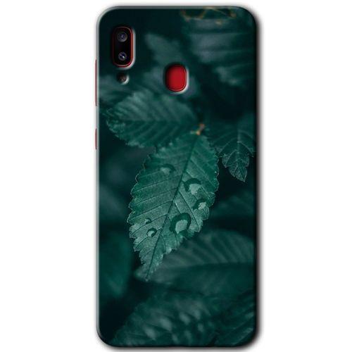 MRCİLETİSİM MRCİLETİSİM Samsung Galaxy A20 Kılıf HD Desen Baskılı Arka Kapak + Temperli Cam - Yağmurlu Yaprak