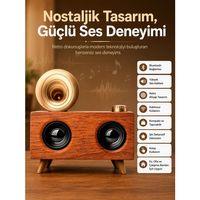 Bluetooth Nostalji Speaker Radyo Gramofon Ahşap Renk Vintage