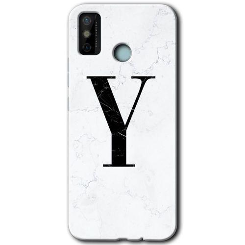 Potkal Hediye Fabrikası Tecno Spark 6 Go Kılıf HD Desen Baskılı Arka Kapak - Beyaz Mermer Desenli Y Harfi