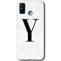 Potkal Hediye Fabrikası Tecno Spark 6 Go Kılıf HD Desen Baskılı Arka Kapak - Beyaz Mermer Desenli Y Harfi