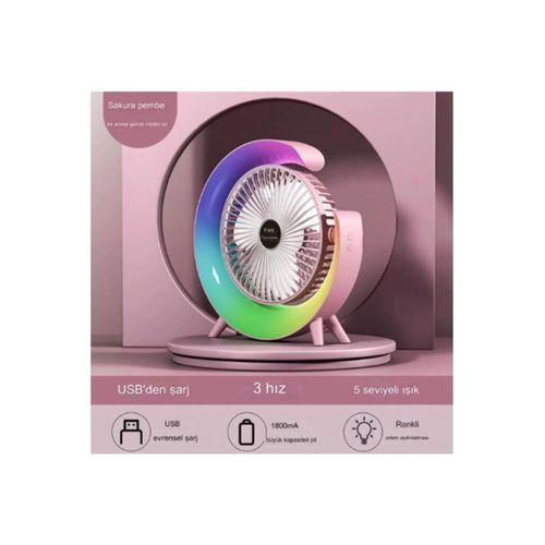 Masaüstü Vantilatör Usb Rgb Led Işıklı 3 Kademeli 180° Ayarlanabilir Soğutucu Fan Pembe