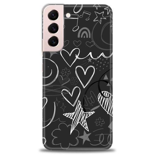 Samsung Galaxy S22 Plus Kılıf HD Baskılı Kılıf - Siyah Kalp ve Notalar + Tam Ekran Koruyucu