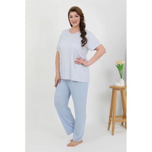 Kadın Büyük Beden Kısa Kol Penye Pijama Takımı Mavi