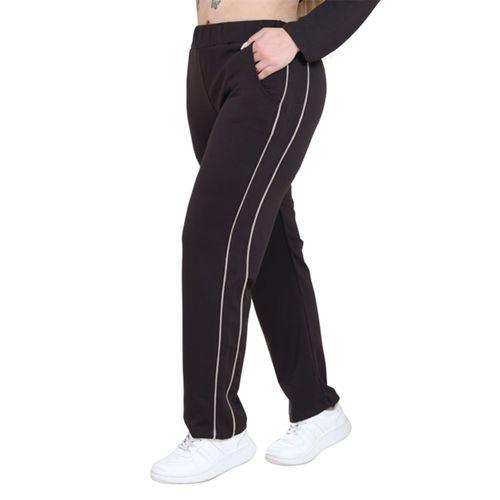 Melsay Butik Siyah Ekru Çizgi Detay Modal Büyük Beden Kadın Eşofman Takımı