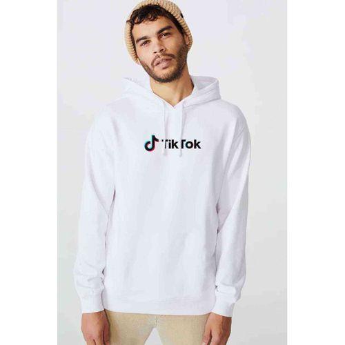 Tiktok Baskılı Beyaz Erkek Kapşonlu Sweatshirt