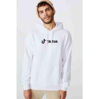 Tiktok Baskılı Beyaz Erkek Kapşonlu Sweatshirt