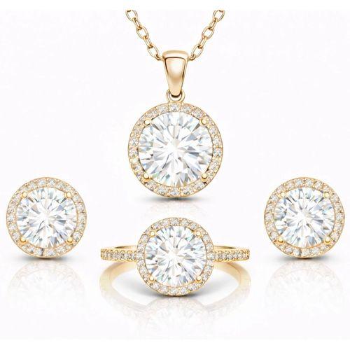 Gümüş Gold Yuvarlak Montür Tek Taş Kadın Set