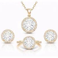 Gümüş Gold Yuvarlak Montür Tek Taş Kadın Set