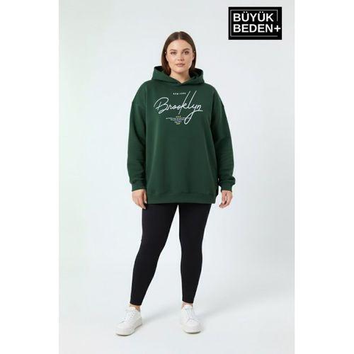 Kadın Büyük Beden Kapüşonlu El yazılı Brooklyn Baskılı Rahat Kalıp Sweatshirt SPR26BSWK958