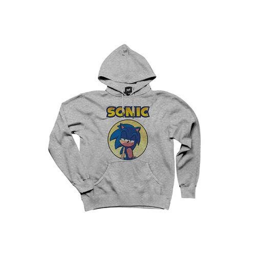 Sonic Cartoon Gri Kapşonlu Sweatshirt Hoodie