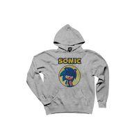 Sonic Cartoon Gri Kapşonlu Sweatshirt Hoodie