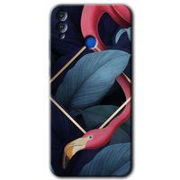 Honor 8c Kılıf HD Desen Baskılı Arka Kapak - Flamingo Yaprak + Kırılmaz Cam