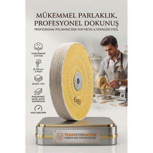 Orta Sert Polisaj Keçesi 6x60 60 Katlı 150mm - Pamuk Bez Disk Ayna Parlaklığı Metal Parlatma Keçesi 723116
