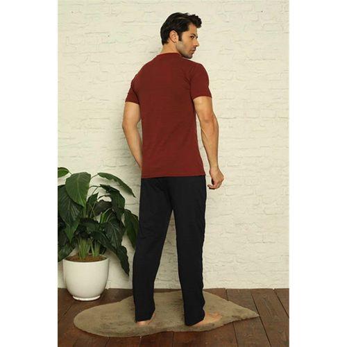 Erkek Bordo V Yaka 3'lü Pijama Takım