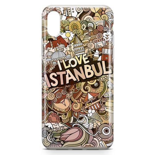 Apple iPhone X Kılıf İstanbul Doodle Arka Kapak Koruma Desenli Full Koruyucu