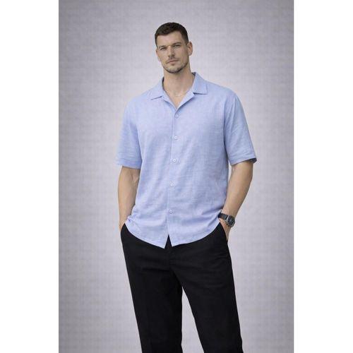 Yarım Oversize Apaş Yaka Kısa Kol Müslin Kumaş Erkek Gömlek - Buz Mavi