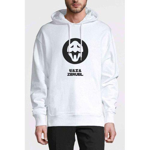 Zeruel Baskılı Beyaz Erkek Kapşonlu Sweatshirt