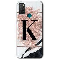 TCL 20E Kılıf HD Desen Baskılı Arka Kapak - Pembe Mermer Desenli K Harfi