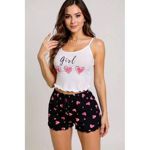 Kalp Desenli Askılı Şortlu Pijama Takımı