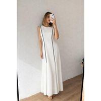 Kadın Bisiklet Yaka Kolsuz şerit Ve Plise Detay Maxi Boy Elbise