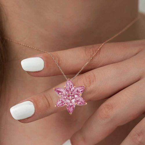 Lucky Life 925 Ayar Gumuss  Rose Pembe Lotus Çiçeği Kolye