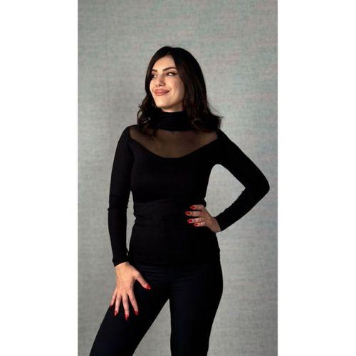 Kadın Uzun Kollu Balıkçı Yaka önü Tül Detay Kaşkorse Kumaş Bluz