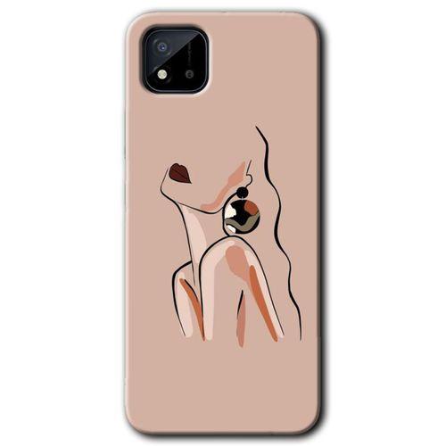 MRCİLETİSİM Realme C11 Kılıf Baskılı Kapak - Çizim Silüet + 5D Tam Kaplayan Cam