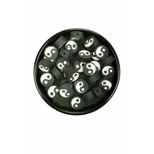 90 Adet 10 mm Polimer Kil Fimo Boncuk Takı Bileklik + 5 Metre Lastikli Misina Hediye - Yin Yang