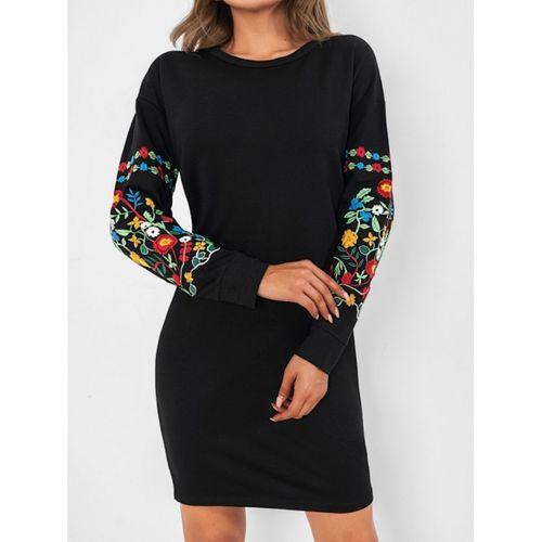 Lucky Life Kadın Iki İplik Kumaş Kolları Nakışlı Bisiklet Yaka Elbise 90cm