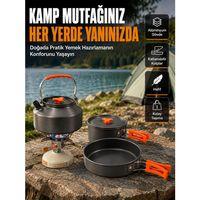 Katlanabilir Kulplu Alüminyum Kamp Tencere Tava Çaydanlık Seti Piknik Ve Doğa Kampı İçin