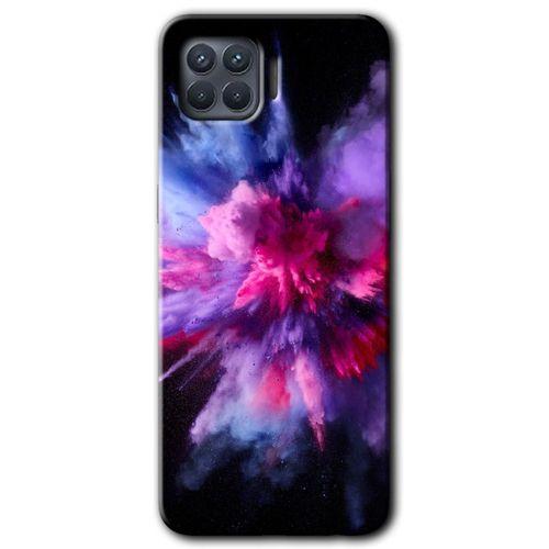 Oppo Reno 4 Lite Kılıf Baskılı Arka Kapak - Color Splash Purple +Tam Ekran Koruyucu