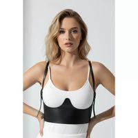 Göğüs Altı Detaylı Askılı Deri Korse Bel Kemeri