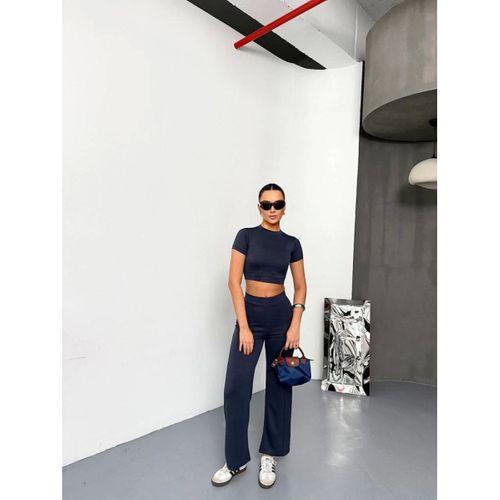Osy Modal Yumuşak Dokulu Kumaş Kısa Kollu Crop Alt Ispanyol Paça Pantalon Ikili Takım - Füme