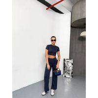 Osy Modal Yumuşak Dokulu Kumaş Kısa Kollu Crop Alt Ispanyol Paça Pantalon Ikili Takım - Füme